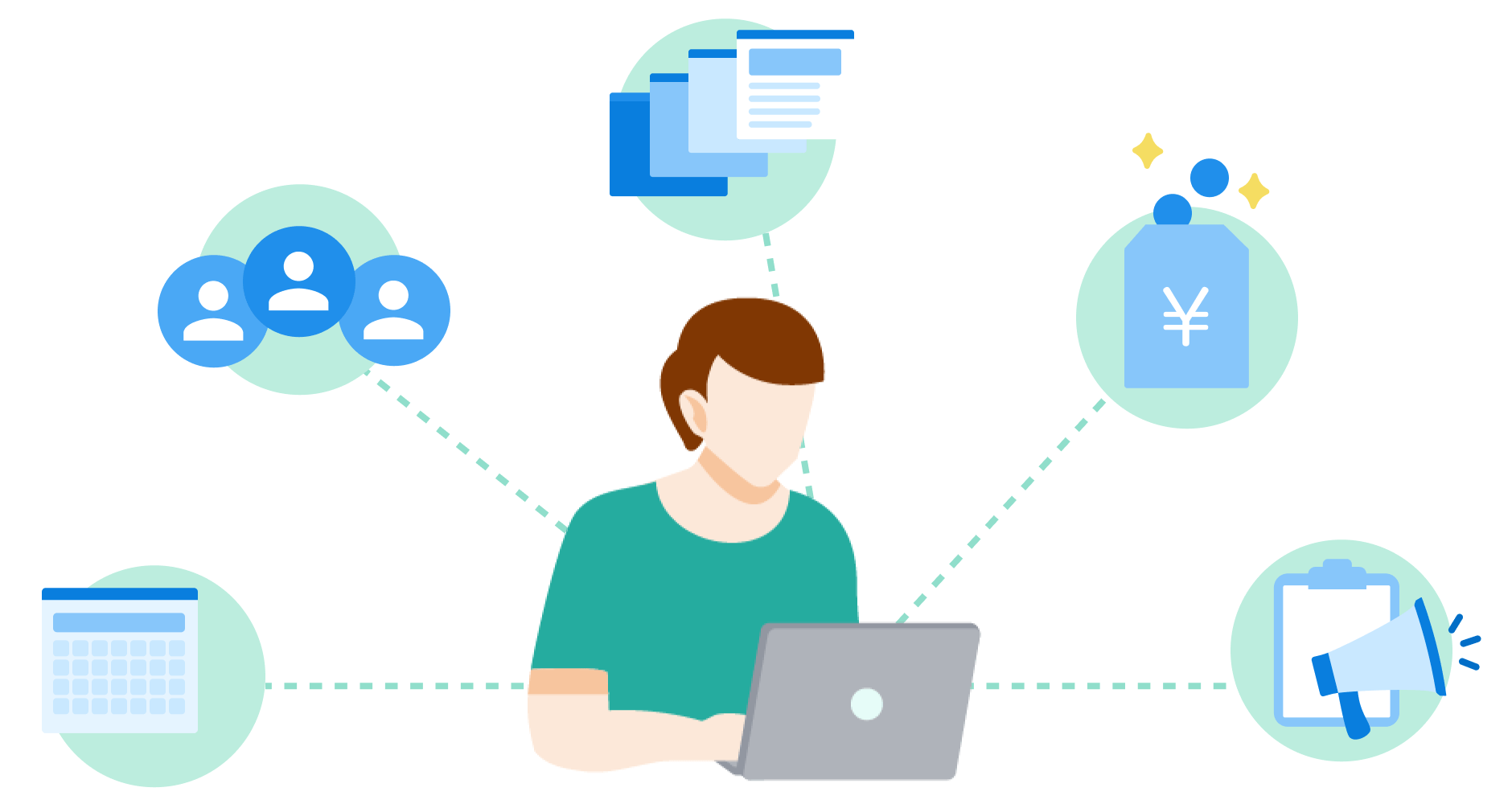 様々な業務を1つのツールで行えている運営者のイラスト